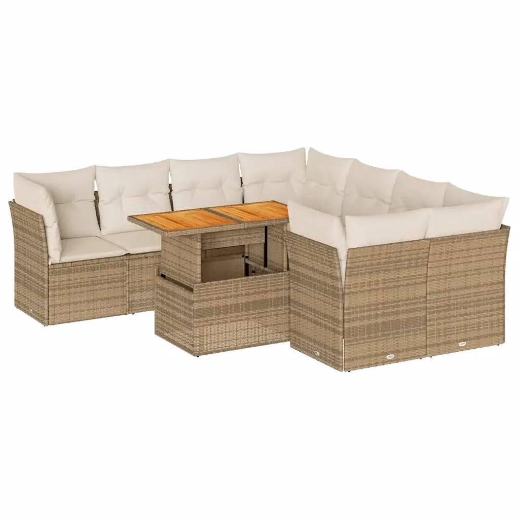 Set Divano da Giardino vidaXL in Polyrattan con Cuscini Beige e Tavolino da Esterno 9 Pezzi – 2