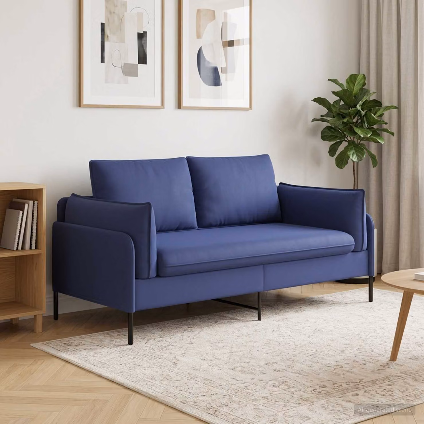 Divano a 2 posti vidaXL in velluto blu, design moderno e lineare per il tuo soggiorno, L: 188 cm, P: 81 cm, H: 89 cm