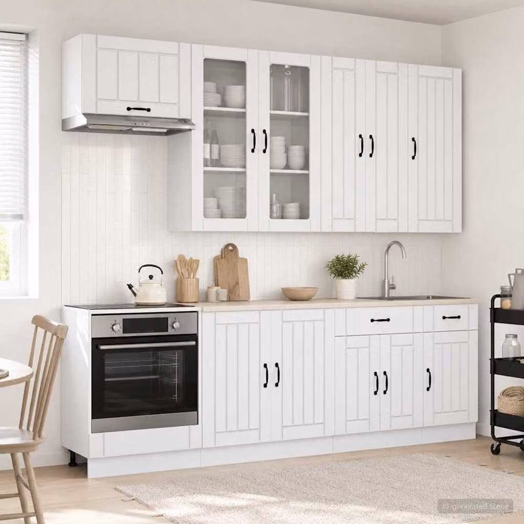 vidaXL Unità Cucina Moderna LUCCA 8 Pezzi Bianco Lucido in MDF L/P/H: 150,6 x 80,0 x 46,0 cm