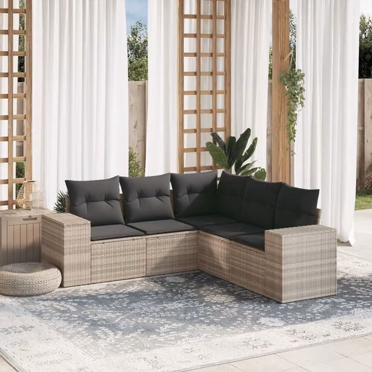 Maison Exclusive - Set Divano da Giardino 5pz con Cuscini Grigio Chiaro Polyrattan