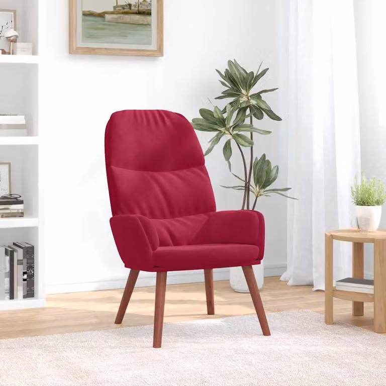 Sedia Relax vidaXL in Velluto Rosso con Braccioli e Design Moderno