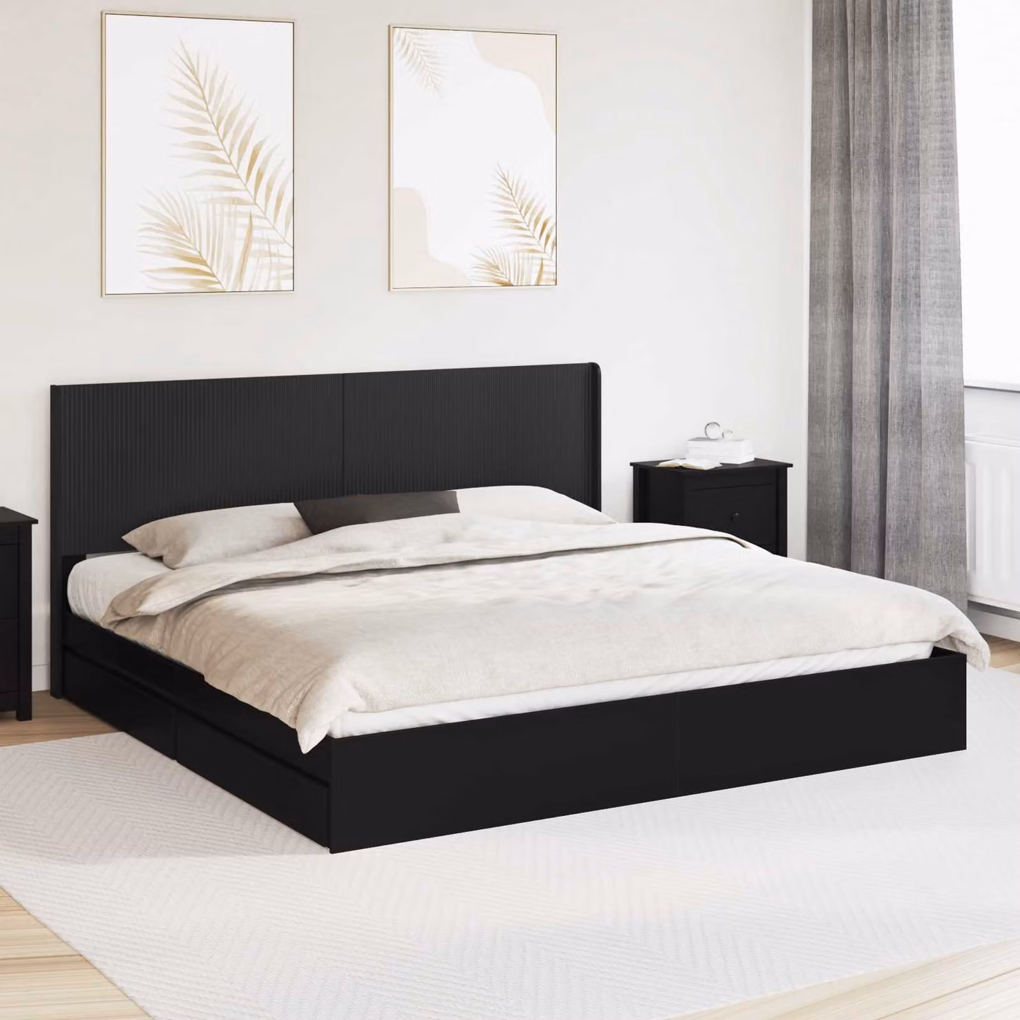 Struttura letto con contenitore e testata vidaXL in legno nero L/P: 200 x 200 cm