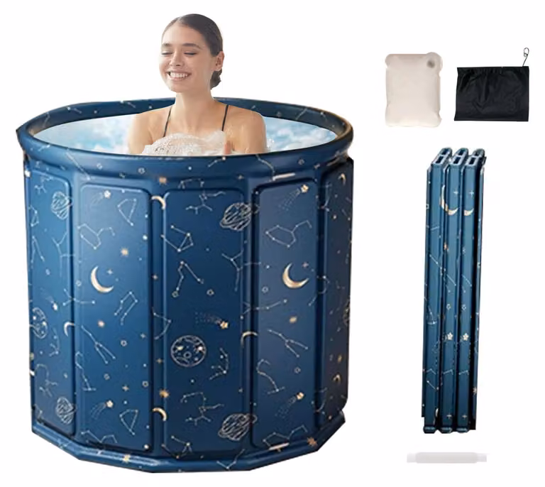 Vasca da bagno pieghevole, dimensioni 80 x 65 cm, con cuscino e tubo di scarico, ideale per la doccia