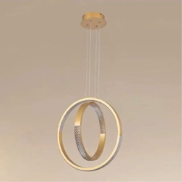 Trade Shop Lampadario A Sospensione Led Circolare Moderno Oro con Effetto Cristallo, Dimmerabile e Regolabile in Altezza, 64 W