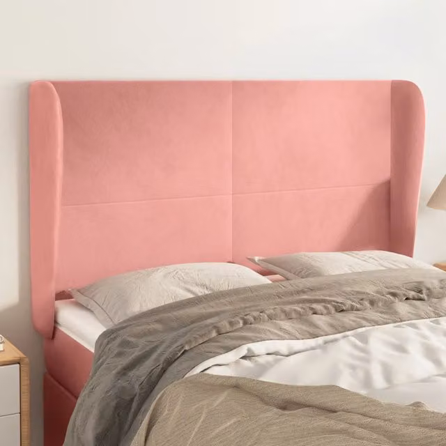 Testiera con Orecchie Design Mania in Velluto Rosa L: 147 cm, P: 23 cm, H: 118-128 cm