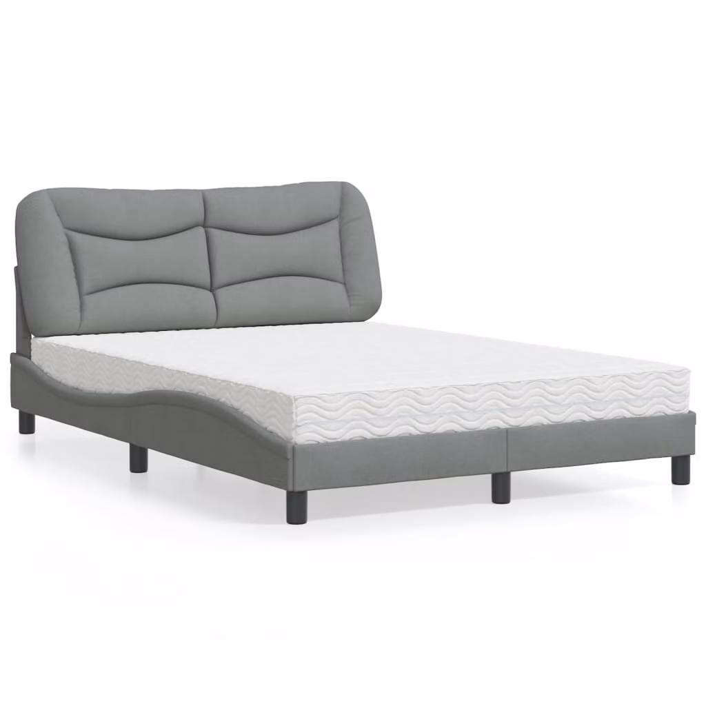 vidaXL Letto con Materasso Hvar Grigio Chiaro in Tessuto L/P/H: 140 x 200 cm