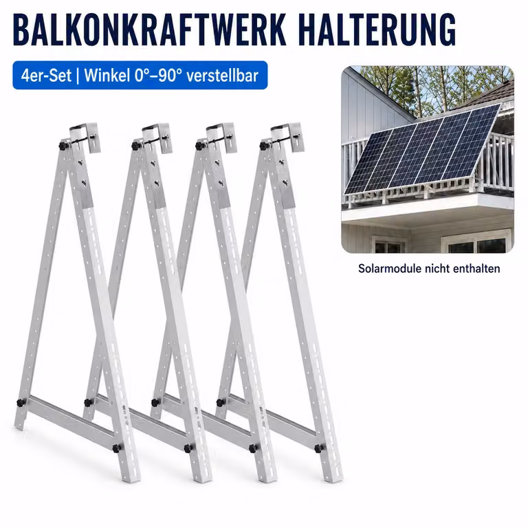 Supporto per impianto fotovoltaico da balcone, 118 cm, supporto per pannelli solari, sistema di fissaggio per pannelli solari su ringhiere di balcone, struttura regolabile da 0° a 90°