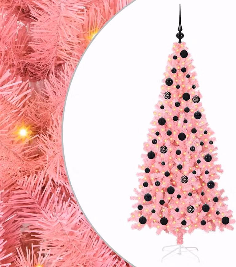 Albero di Natale con 300 LED con supporto Rosa 180 cm PVC