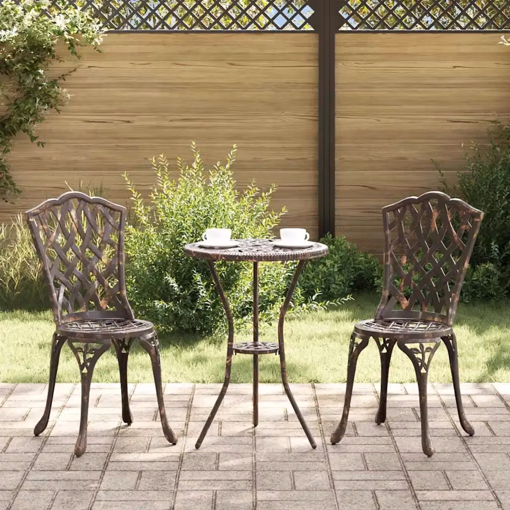 Set Bistro da Giardino Moderno vidaXL in Alluminio Verniciato Bronzo, 3 Pezzi