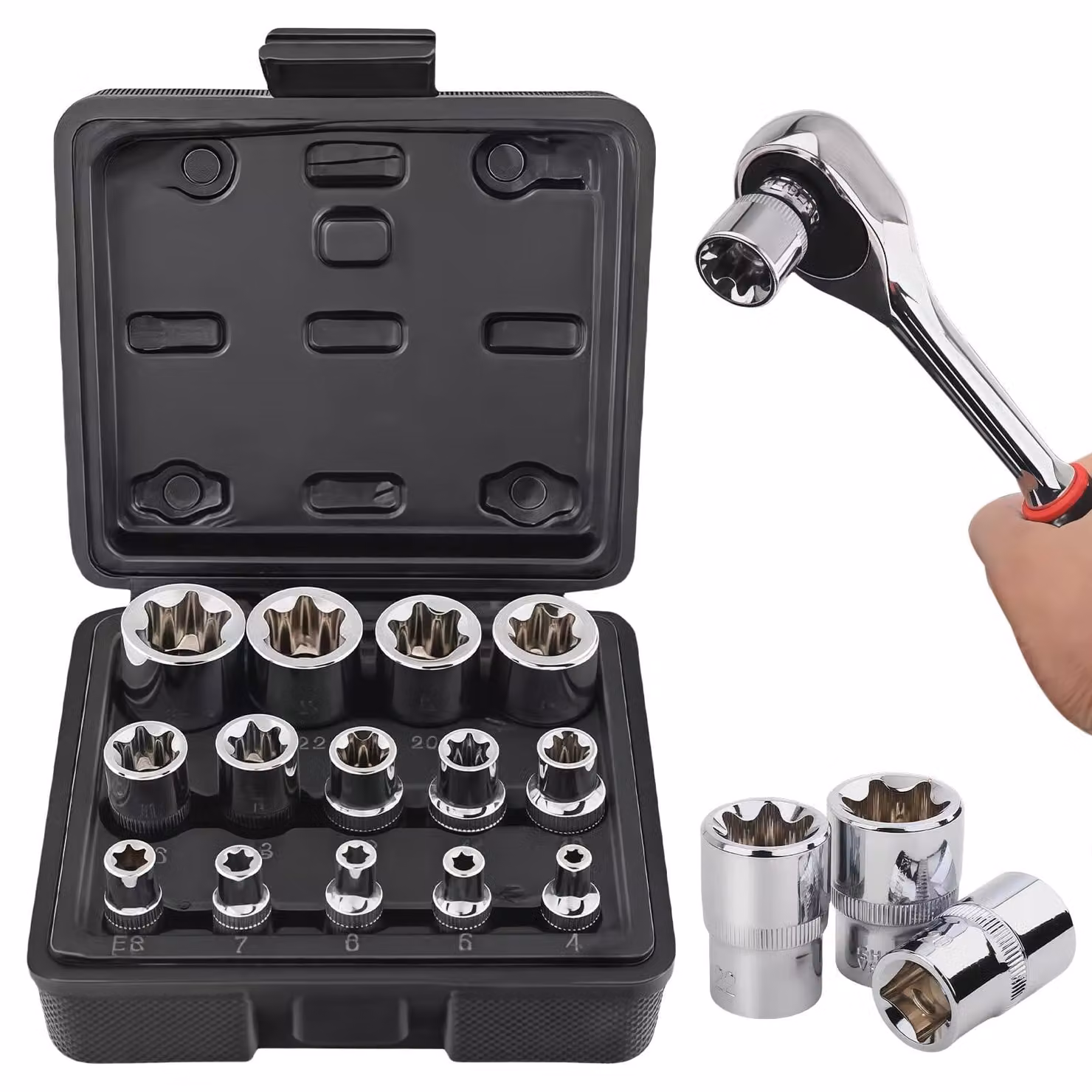 Omgoods - Set di 14 chiavi a T Torx per uso esterno, con inserti E4-E24