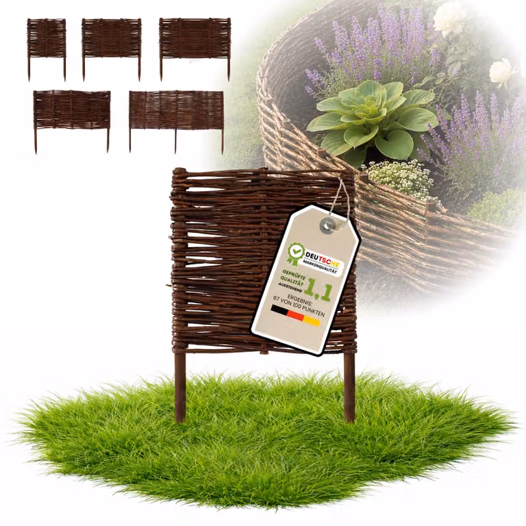 Floranica 1 pezzo Recinzione in vimini 40 cm x 30 cm – Staccionata da giardino intrecciata Palizzata Recinzione naturale Bordo aiuola