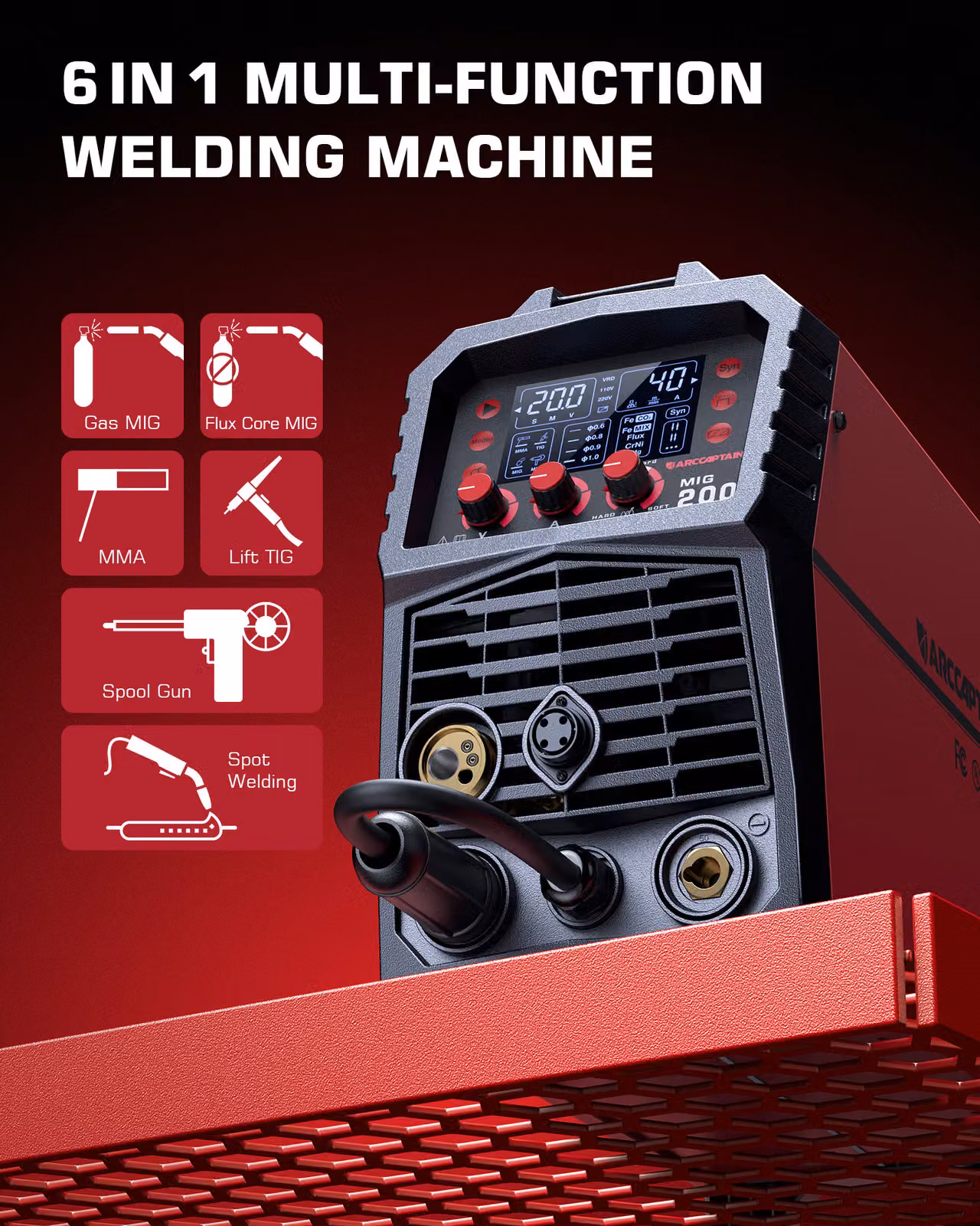 Saldatrice MIG - 200A, 6 funzioni - Tecnologia inverter IGBT - 220V - Per uso domestico e hobbistico
