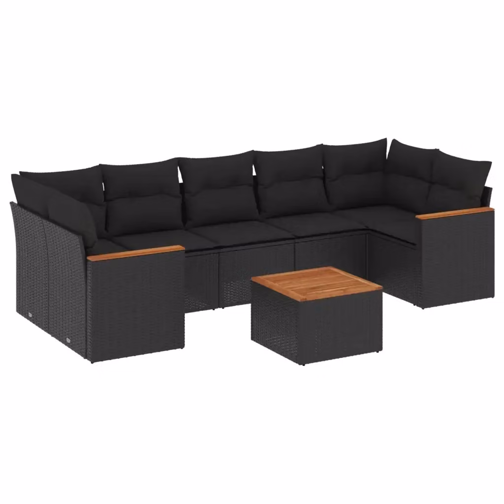 Set Divani da Giardino vidaXL a Forma a L con Cuscini 8 pz in Polyrattan e Legno di Acacia Nero – 2