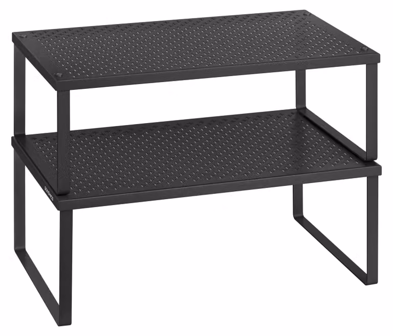 SONGMICS, set di 2 mensole per spezie, mensole da cucina, espandibili, impilabili, in acciaio – dimensioni 40 cm, colore nero inchiostro