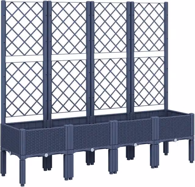 Fioriera con traliccio per piante rampicanti DESIGN IN, colore grigio blu, L/P/H: 160 x 40 x 142 cm