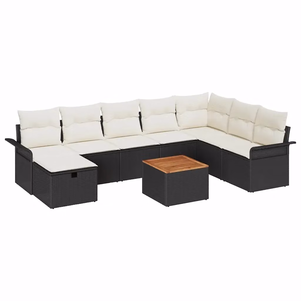Set Divano da Giardino a Forma di U vidaXL in Rattan Nero con Cuscini e Tavolino da Esterno 9 Pezzi – 2