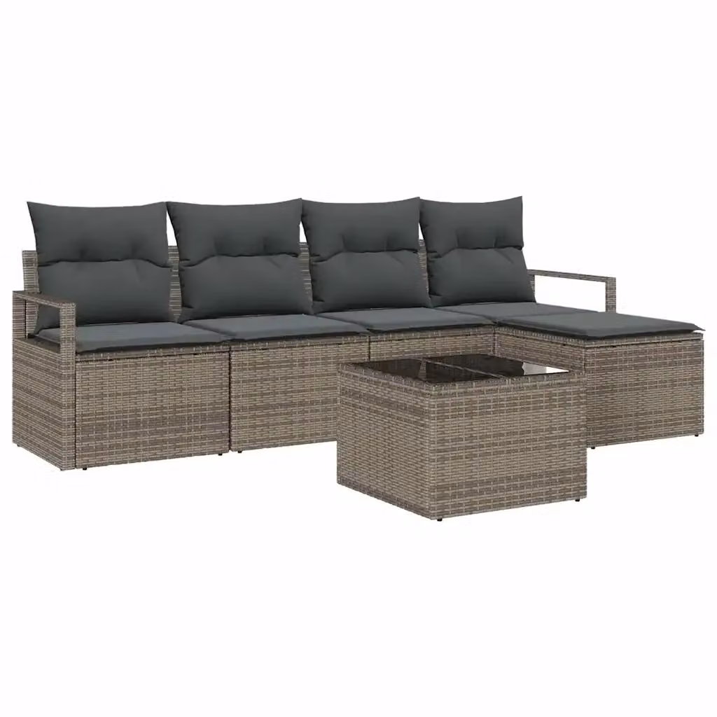 Set di divani da giardino vidaXL a forma di L con cuscini, 6 pezzi, Grigio – 2