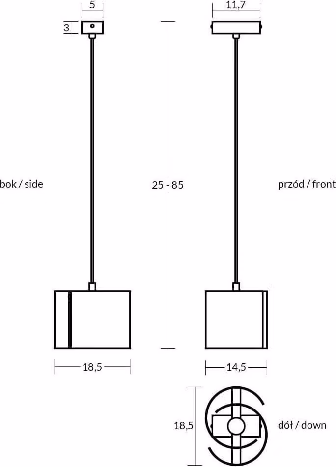 HUGO 1 lampada a sospensione nera E27 max 60 W regolabile in altezza design loft