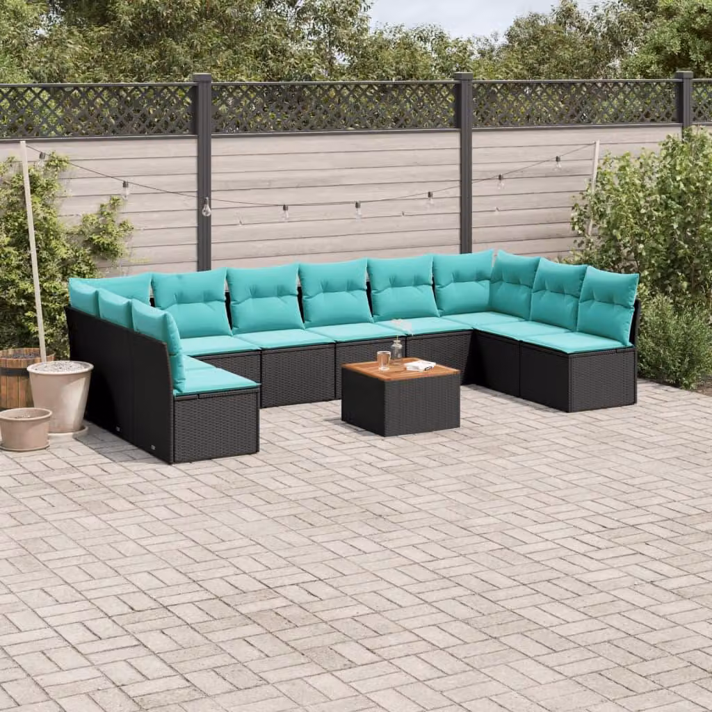 Maison Exclusive - Set da giardino 11 pezzi con cuscini in poly rattan nero