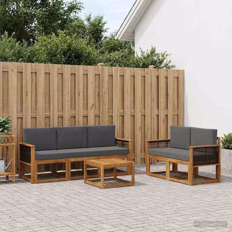 Set di divani da esterno vidaXL 6 pezzi in legno di acacia con cuscini, colore naturale e antracite