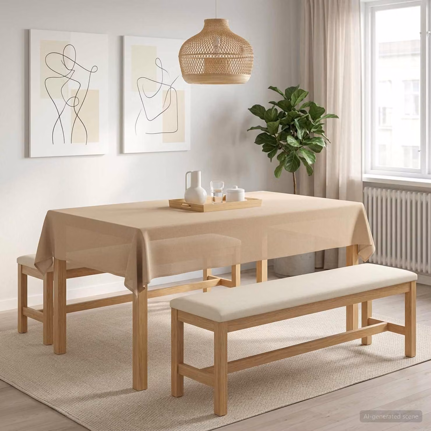 Tovaglia rettangolare moderna vidaXL beige in poliestere idrorepellente e antimacchia L: 110 cm, P: 160 cm