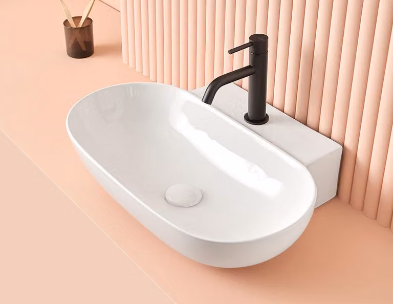 Lavabo PISA 56 cm x 40 cm x 12,5h, con valvola a stelo "ClickClack", bianco