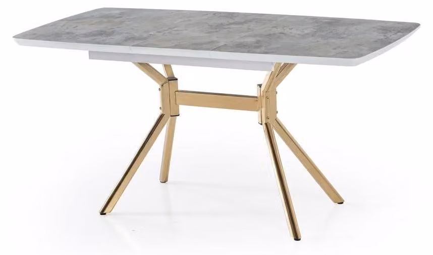 Tavolo da pranzo in marmo, comodo, moderno, allungabile, grigio e oro, spazioso
