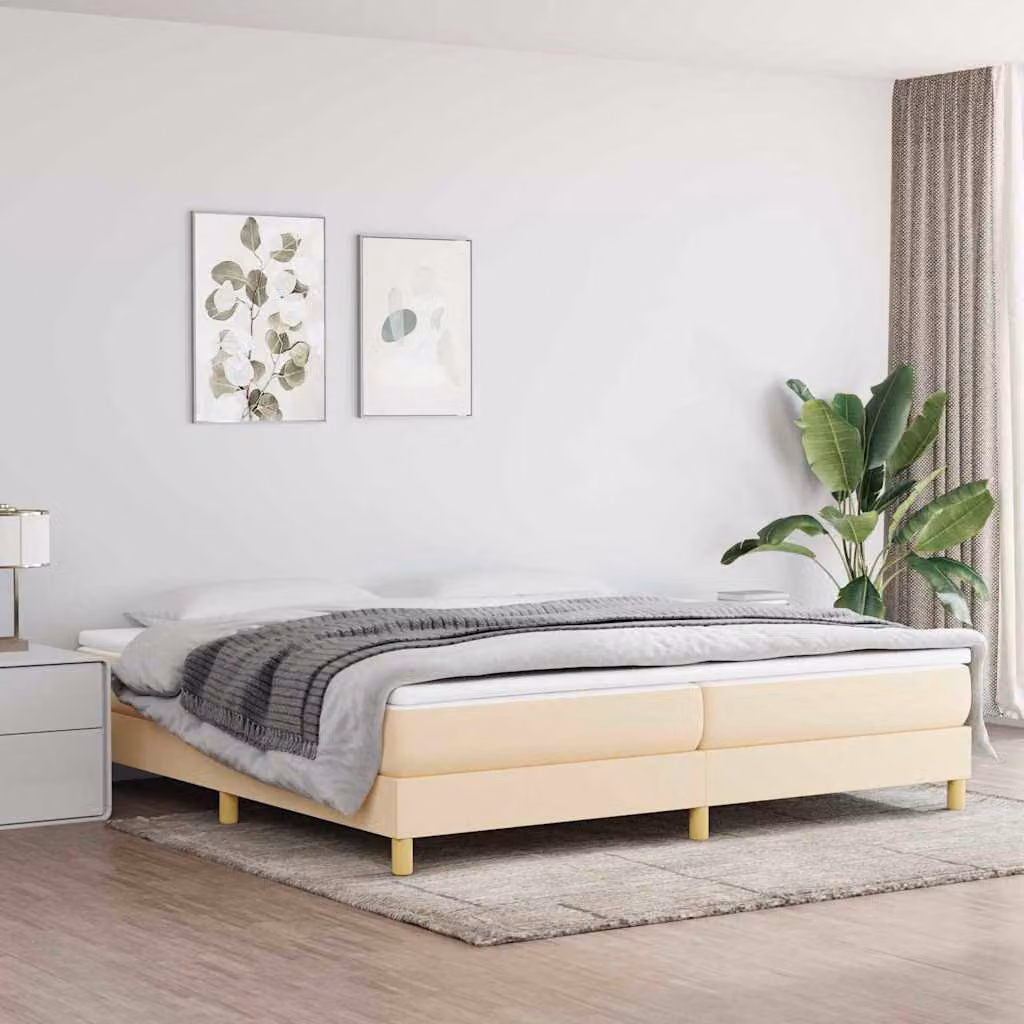 vidaXL Giroletto a Molle Ibrido con Materasso in Tessuto Beige e Bianco L/P: 200 x 200 cm