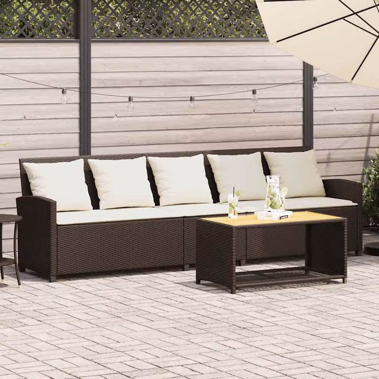 Maison Exclusive - Divano da giardino a 5 posti con cuscini Marrone Poly Rattan