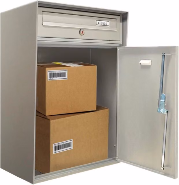 Cassetta Postale Singola ALUBOX MODULAR LP in Alluminio Grigio con Vano Portapacchi Formato Rivista A4, L: 63 cm, P: 39 cm, H: 30 cm