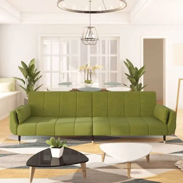 Divano Letto Click-Clack vidaXL in Velluto Verde con Cuscini e Poggiatesta Regolabile L/P/H: 220 x 100 x 69 cm – 1