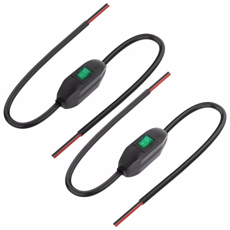 Interruttori a filo da 12V-24V/3A, con LED verde, lunghezza 0,5 metri, confezione da 2 pezzi