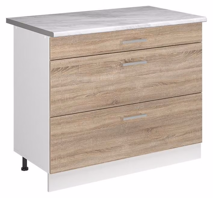 Mobiletto base per cucina Vicco R-Line Sonoma/Bianco 100 cm piano di lavoro Marmo, Model 71538