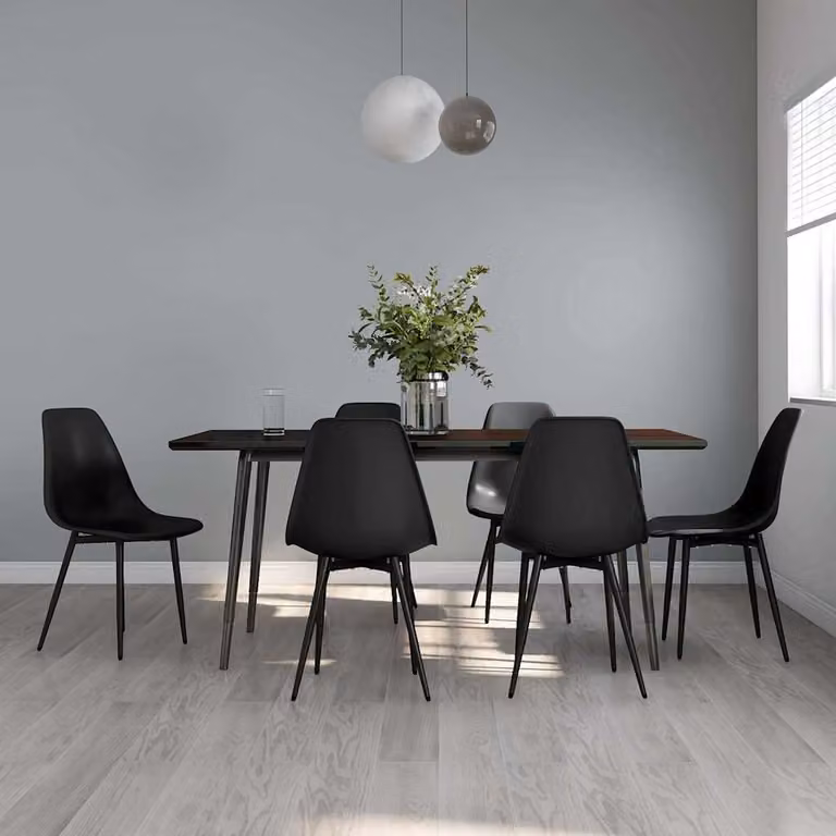 Set di 6 sedie da pranzo vidaXL nere in plastica e metallo con design minimalista per cucina e sala da pranzo