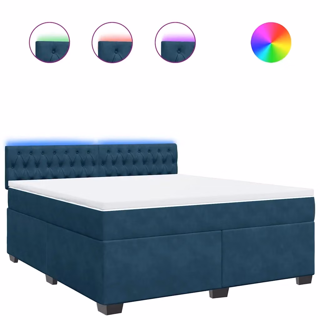 Letto Ibrido vidaXL in Velluto Blu e Bianco con Illuminazione Sotto il Letto e Porta USB L: 180 cm, P: 200 cm – 2
