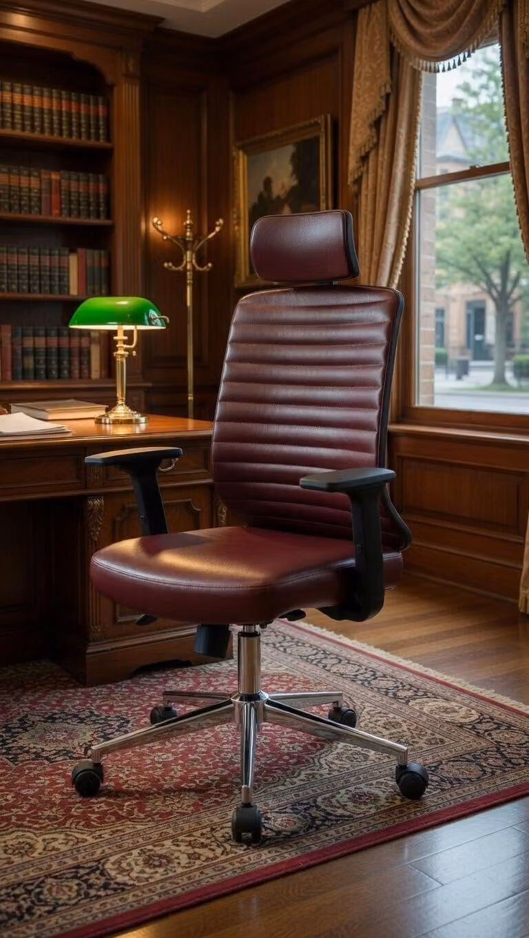 Sedia da ufficio in ecopelle marrone scuro, per l'ufficio e il lavoro da casa, ergonomica