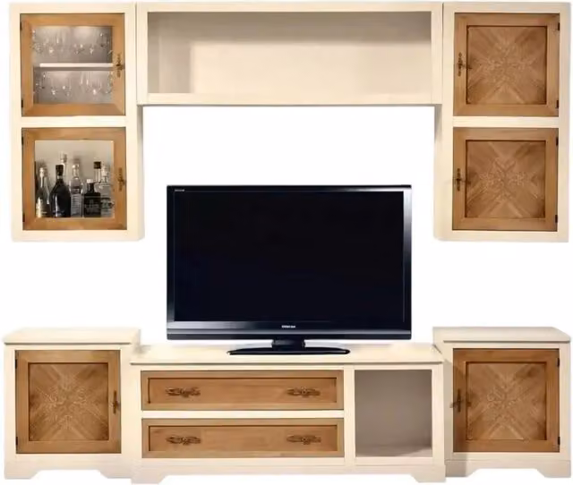 Parete attrezzata Mobili 2G in legno bianco e marrone con ante a battente e mensole aperte L: 260 cm, P: 65 cm – 5