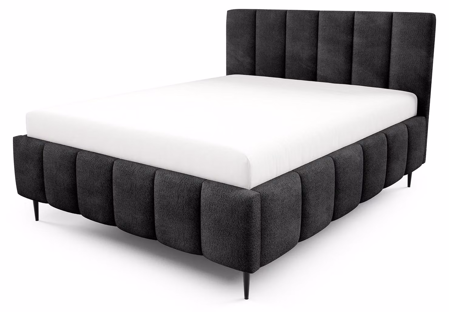 Letto imbottito con contenitore, colore nero vulcanico, dimensioni 180 x 200 cm