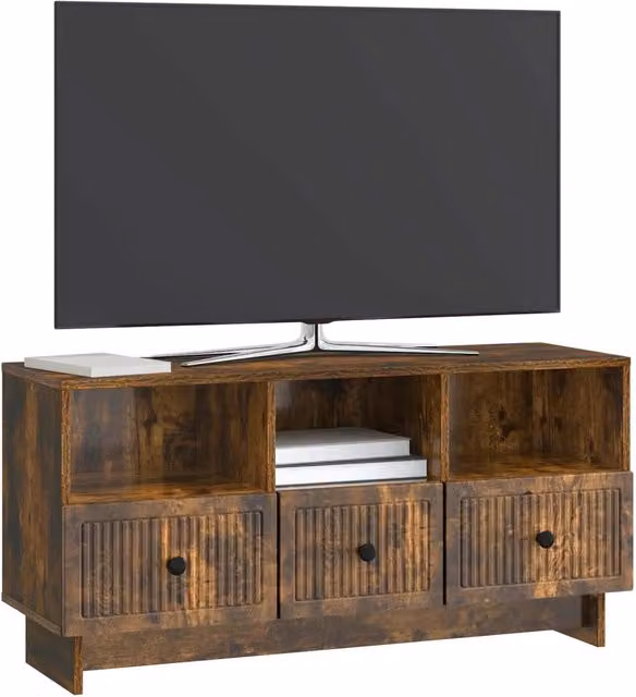Mobile TV moderno in legno ingegnerizzato Rovere Fumo, L: 102 cm, P: 34,5 cm, H: 50 cm – 1
