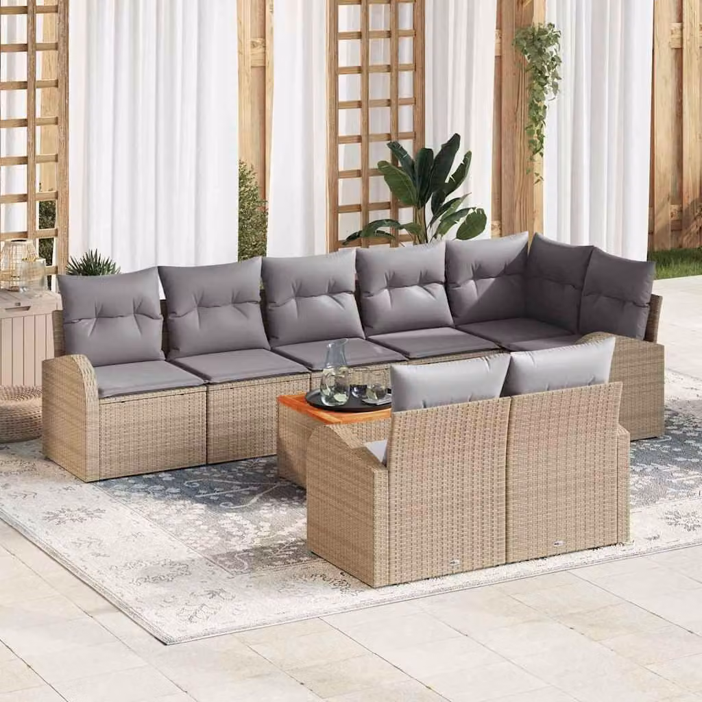 Maison Exclusive - Set Divano da Giardino 9 pcs Beige Poly Rattan