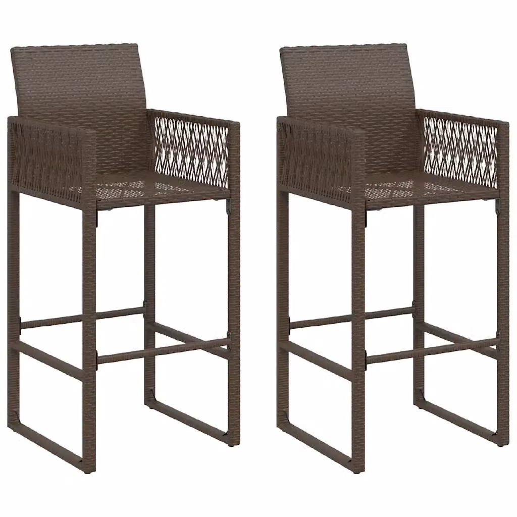 Set di 2 sgabelli da bar da giardino moderni vidaXL in polyrattan marrone e metallo – 2