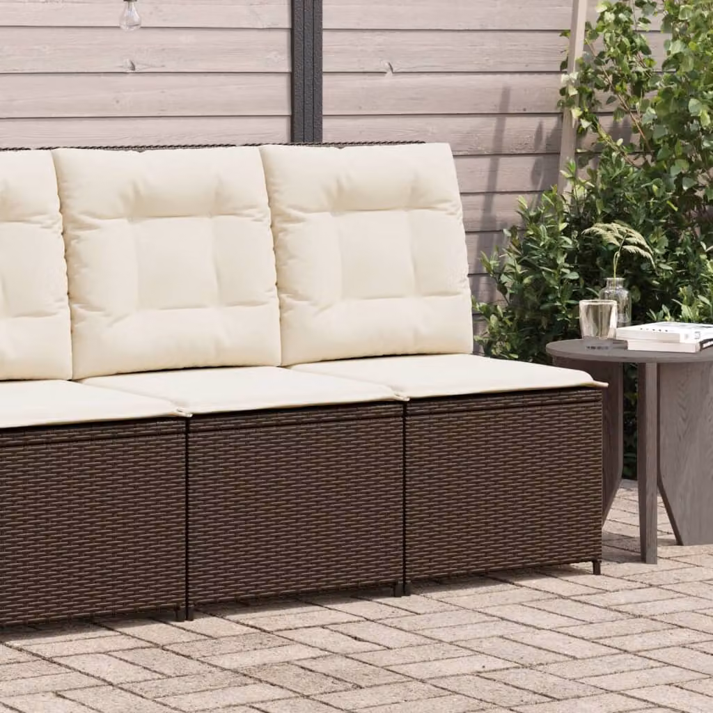 vidaXL Divano da Giardino Reclinabile in Polyrattan con Cuscini Imbottiti e Poggiatesta Regolabile, Colore Marrone/Beige/Bianco