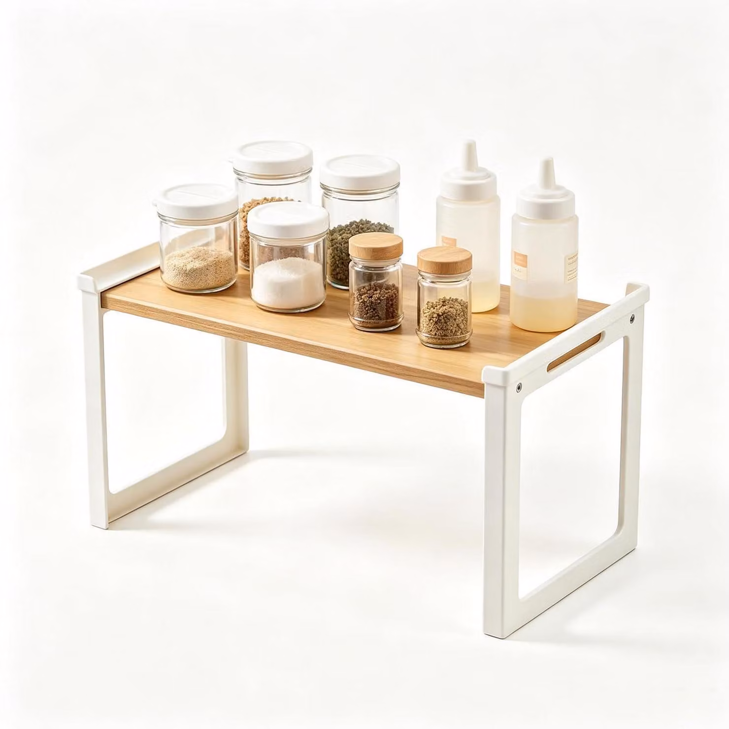 Scaffale per spezie, organizer per la cucina, impilabile, color marrone