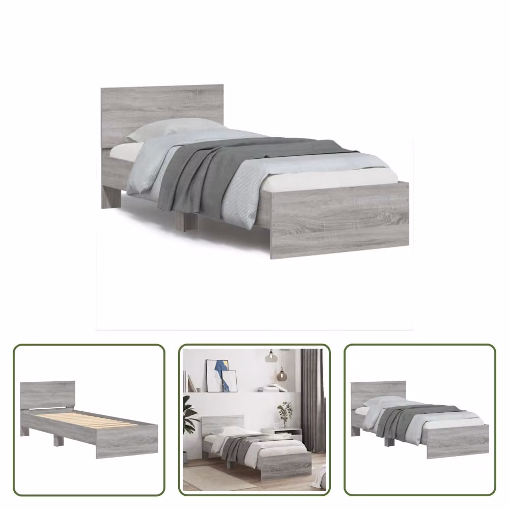 The Living Store Giroletto con testiera grigio Sonoma 90x200 cm in materiale ligneo