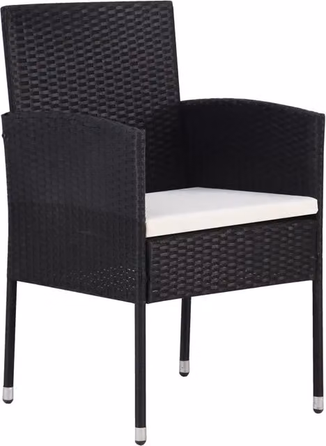 Set di 4 sedie da giardino vidaXL in polyrattan nero con cuscini bianco crema e braccioli – 1