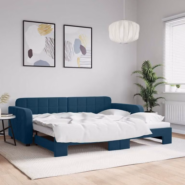 vidaXL Divano Letto con Letto Estraibile in Velluto Blu L/P/H: 90 x 200 cm