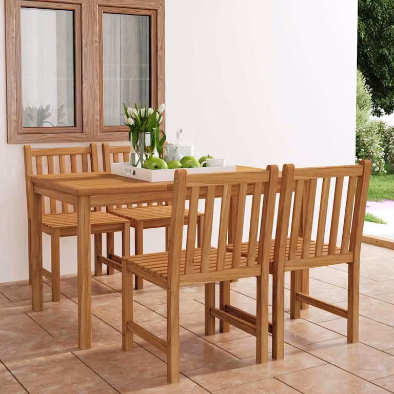 Set da pranzo da giardino vidaXL in legno di teak marrone, 5 pezzi, L: 140 cm, P: 80 cm