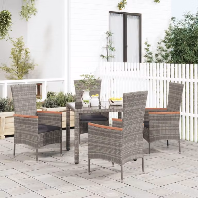 Set di 4 sedie da giardino vidaXL in polyrattan grigio con cuscini e braccioli