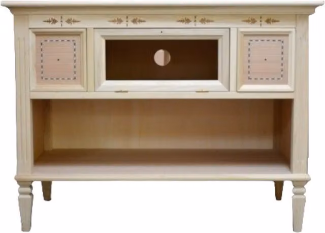 Porta TV classico Mobili 2G in legno grezzo con 2 cassetti e 1 anta ribalta L/P/H: 100 x 51 x 75 cm