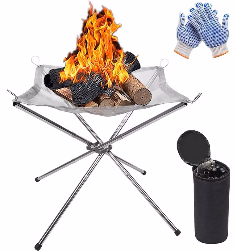 Braciere pieghevole acciaio inox - Gabbia di rete antiscintille - 42 x 42 x 32 cm - Portata 5 kg